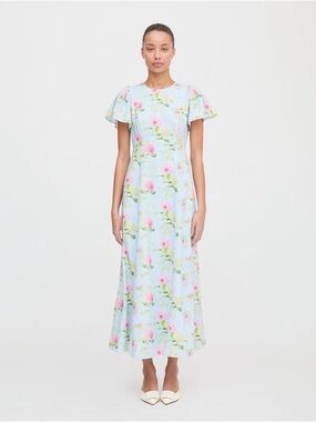 NWT Hill House Light Blue Floral Maxi Dress with Pink Blossoms